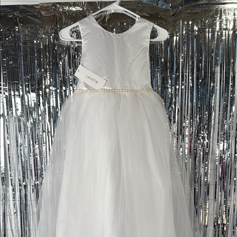 Girls White Tulle Flower Girl or Mini Bridesmaid Dress